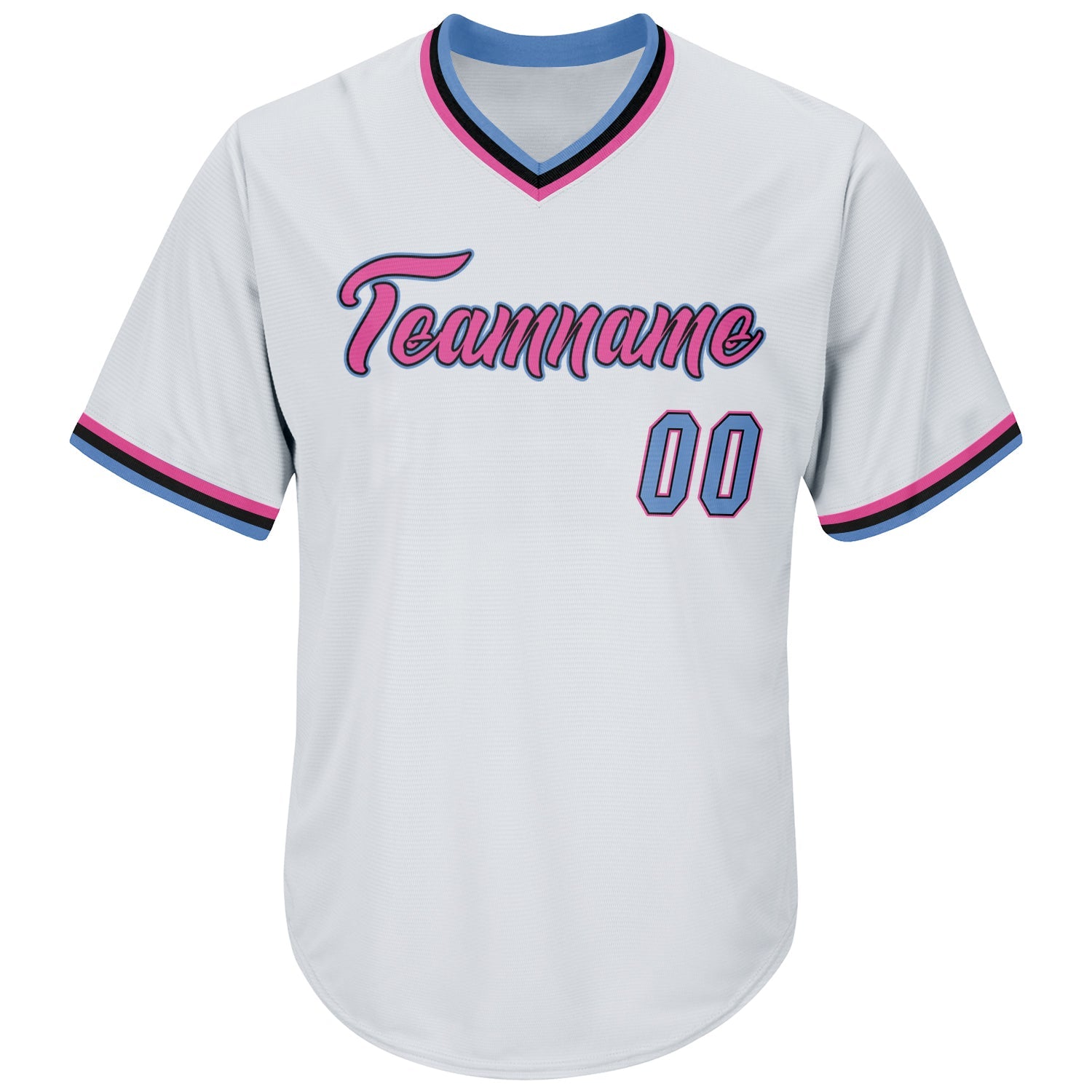 Custom White Light Blue-Pink Authentic Throwback Rib-Knit Baseball Jersey Shirt view 2