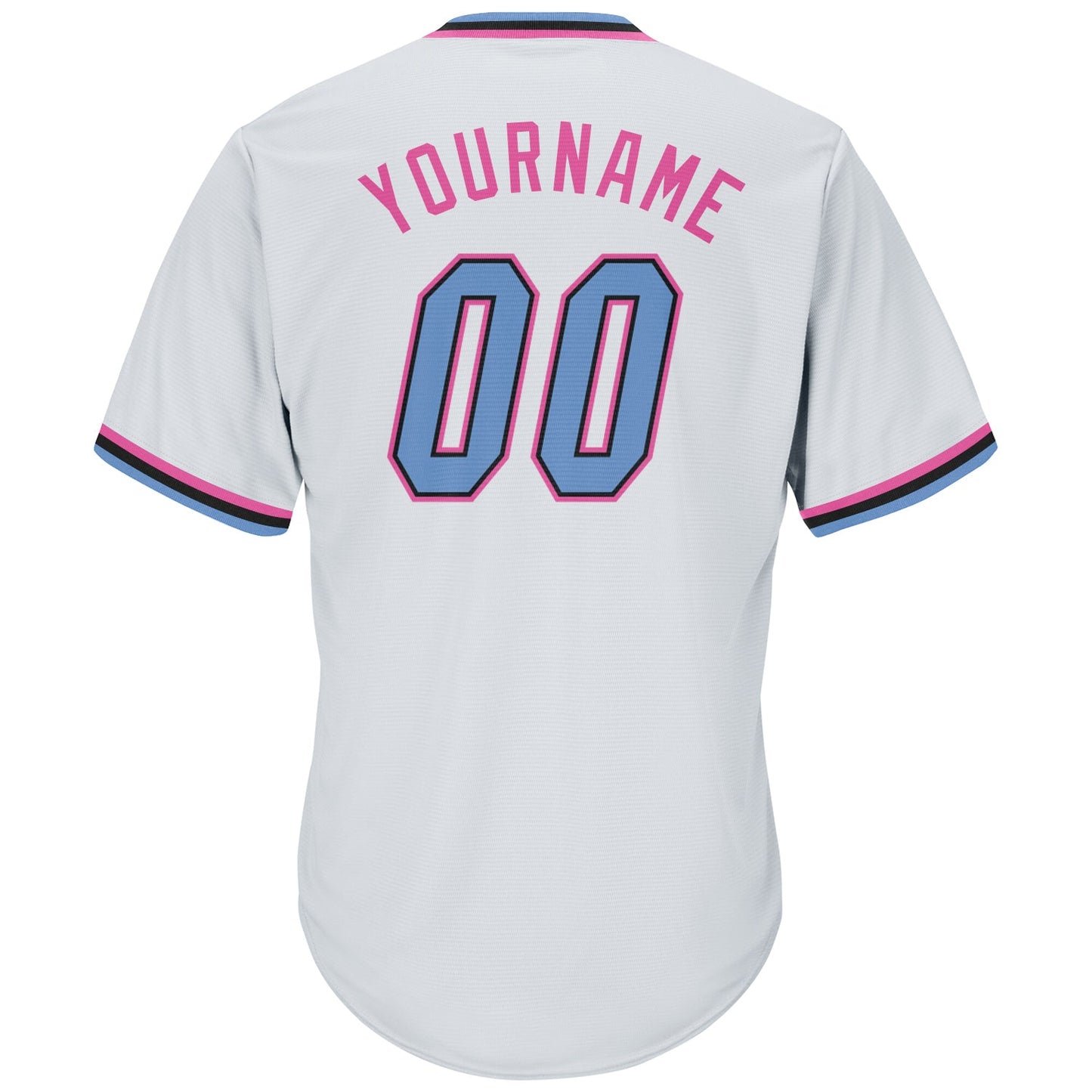 Custom White Light Blue-Pink Authentic Throwback Rib-Knit Baseball Jersey Shirt view 3