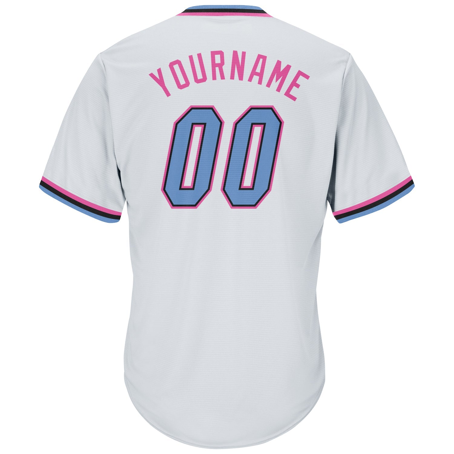 Custom White Light Blue-Pink Authentic Throwback Rib-Knit Baseball Jersey Shirt view 3