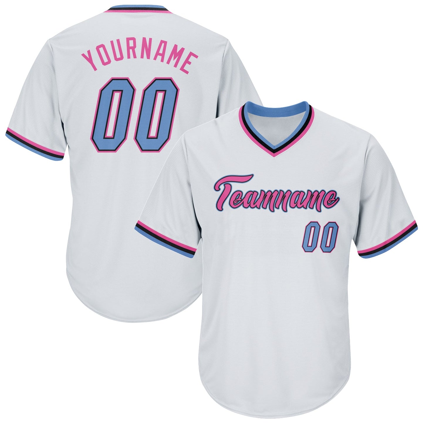 Custom White Light Blue-Pink Authentic Throwback Rib-Knit Baseball Jersey Shirt - Main View