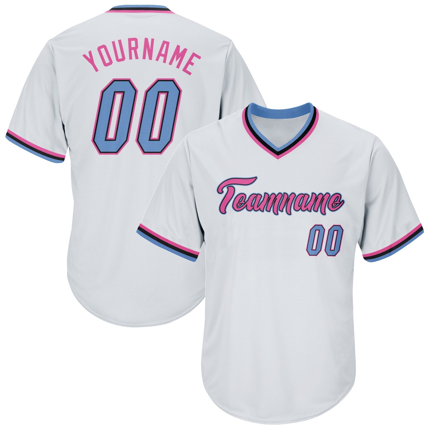 Custom White Light Blue-Pink Authentic Throwback Rib-Knit Baseball Jersey Shirt - Main View