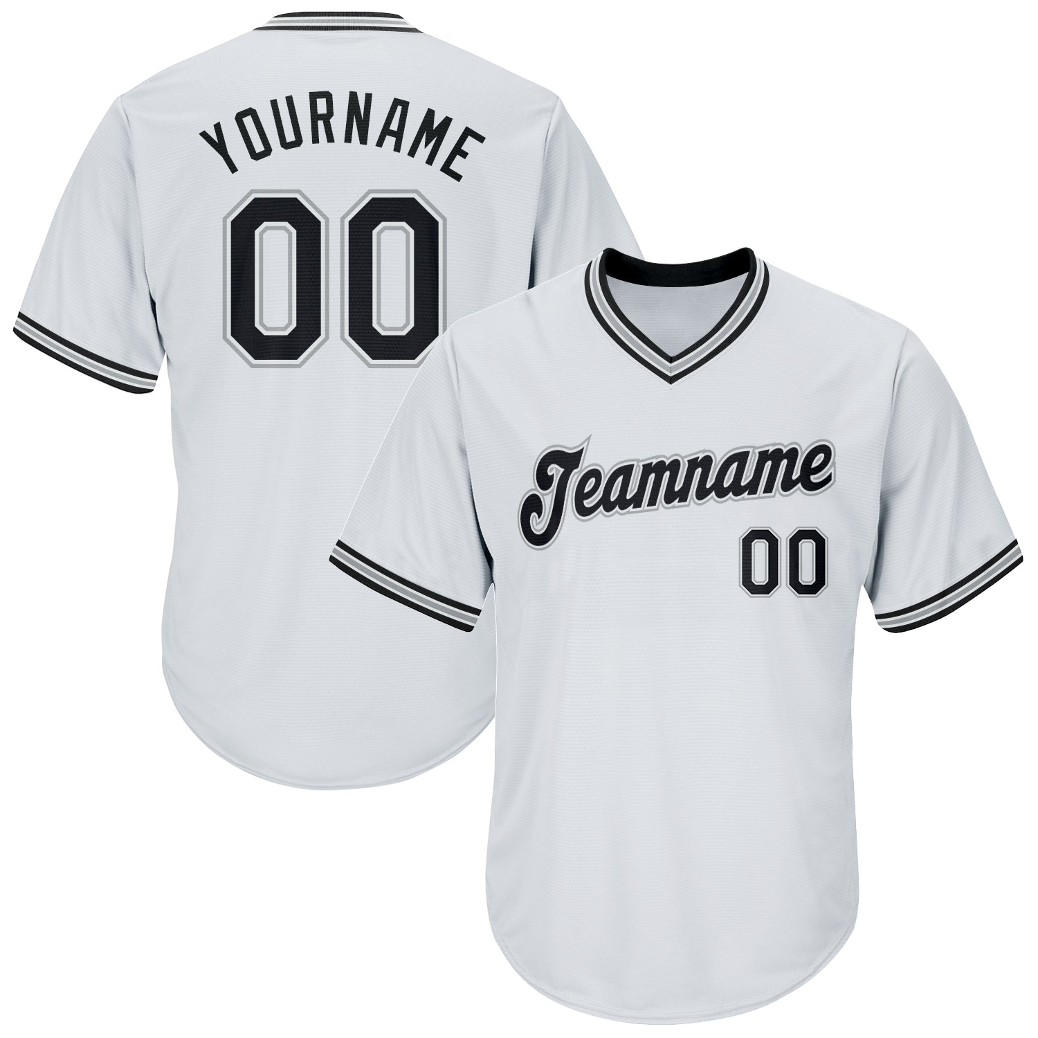 Custom White Black-Gray Authentic Throwback Rib-Knit Baseball Jersey Shirt - Main View