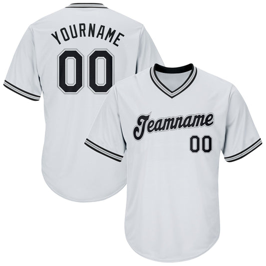 Custom White Black-Gray Authentic Throwback Rib-Knit Baseball Jersey Shirt - Main View