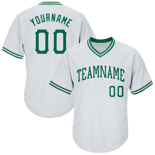 Custom White Kelly Green Authentic Throwback Rib-Knit Baseball Jersey Shirt - Main View