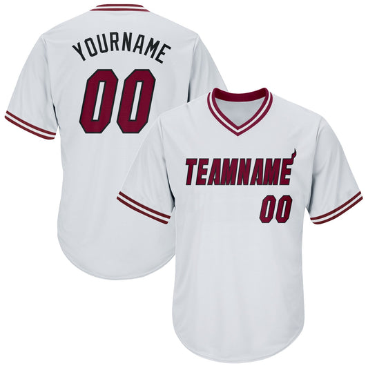 Custom White Maroon-Black Authentic Throwback Rib-Knit Baseball Jersey Shirt - Main View
