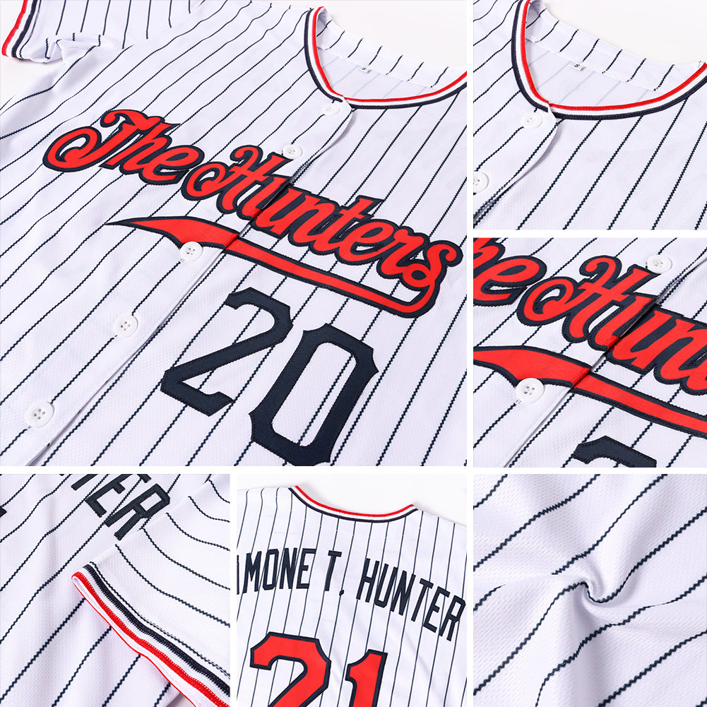 Custom White Black Pinstripe Red-Black Authentic Baseball Jersey view 7