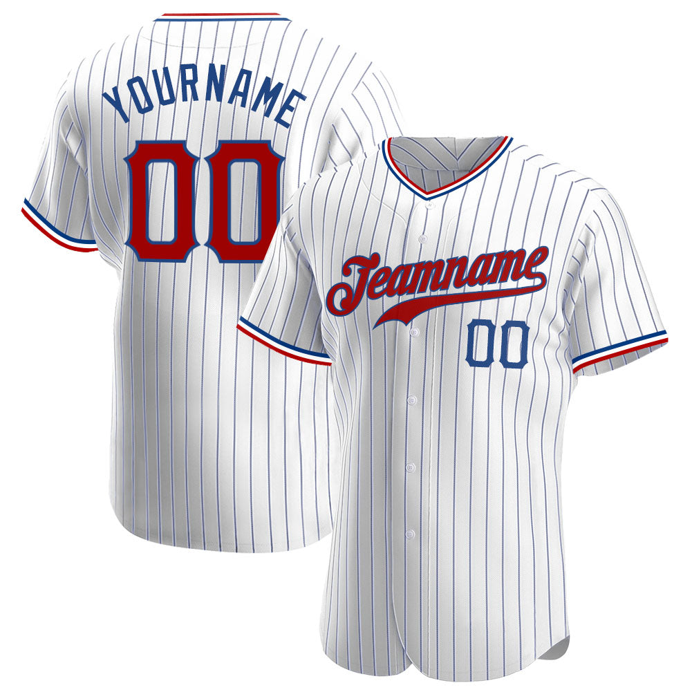 Custom White Royal Pinstripe Red-Royal Authentic Baseball Jersey - Main View