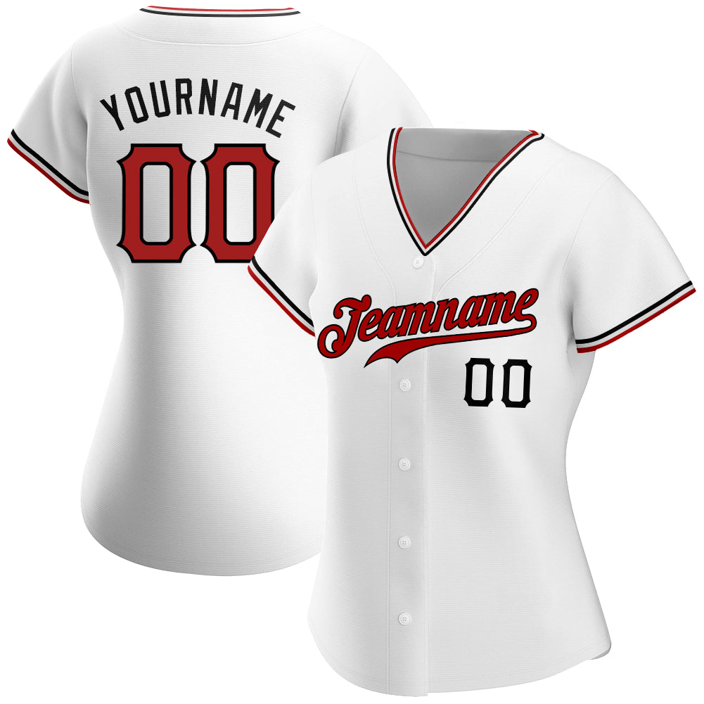 Custom White Red-Black Authentic Baseball Jersey view 2