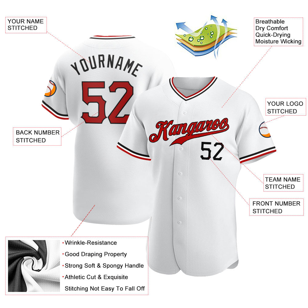 Custom White Red-Black Authentic Baseball Jersey view 3