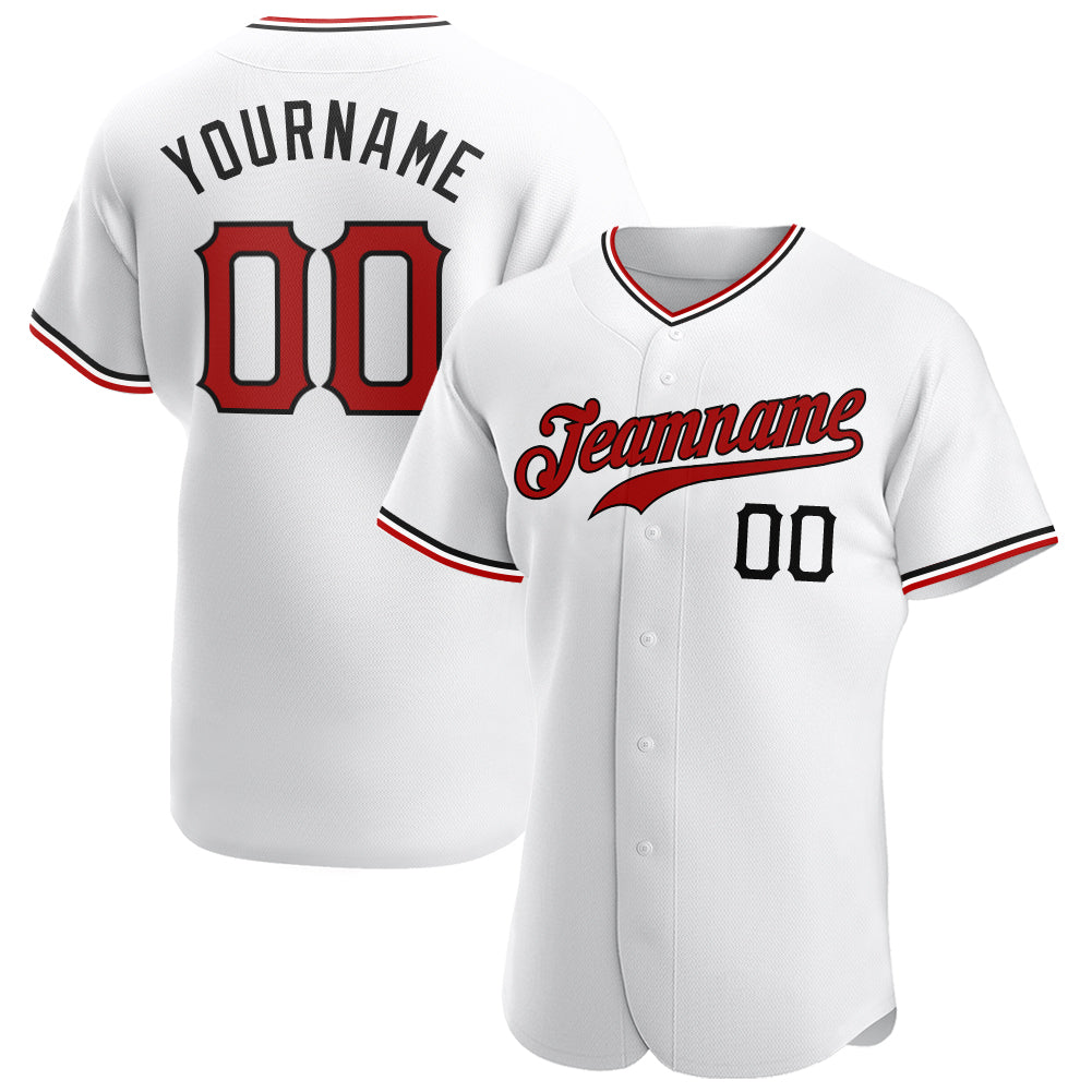 Custom White Red-Black Authentic Baseball Jersey - Main View