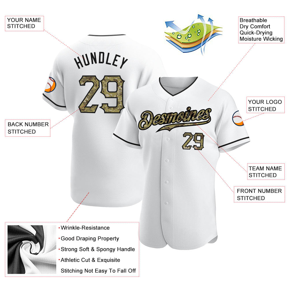 Custom White Camo-Black Authentic Baseball Jersey view 3