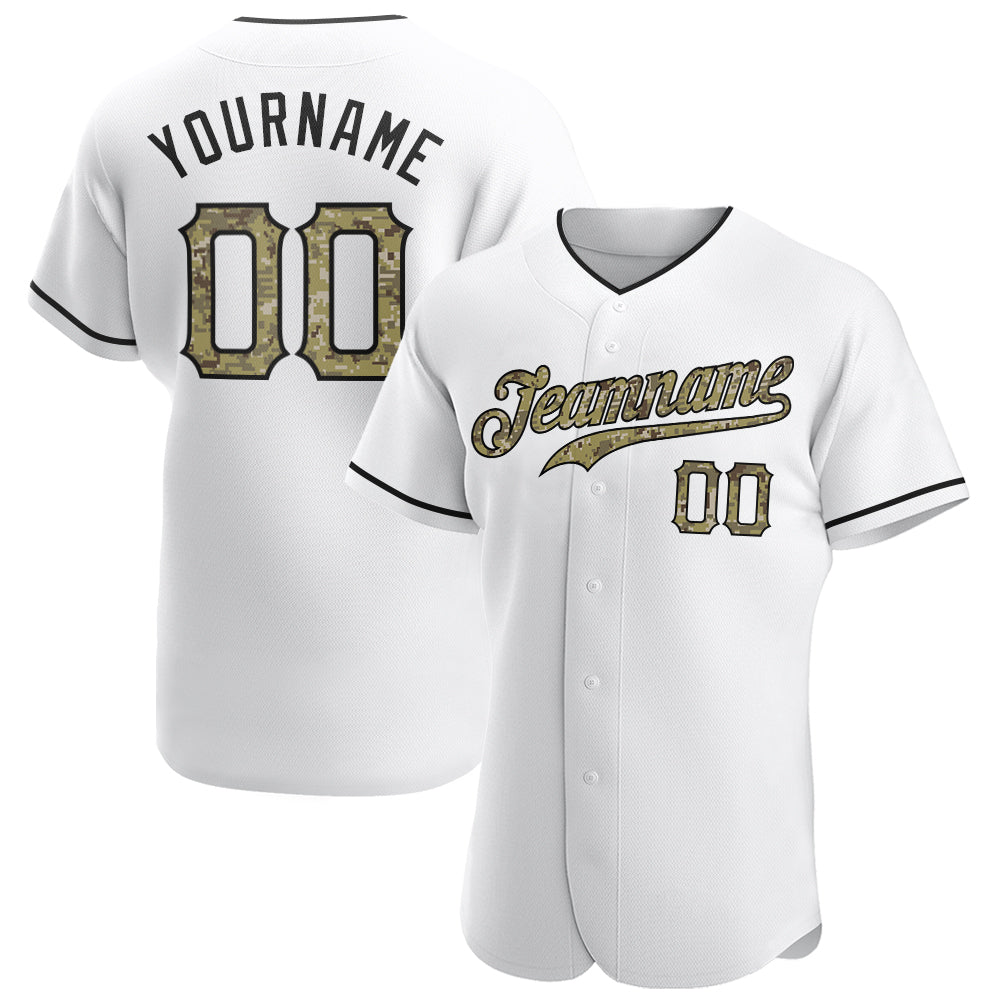 Custom White Camo-Black Authentic Baseball Jersey - Main View