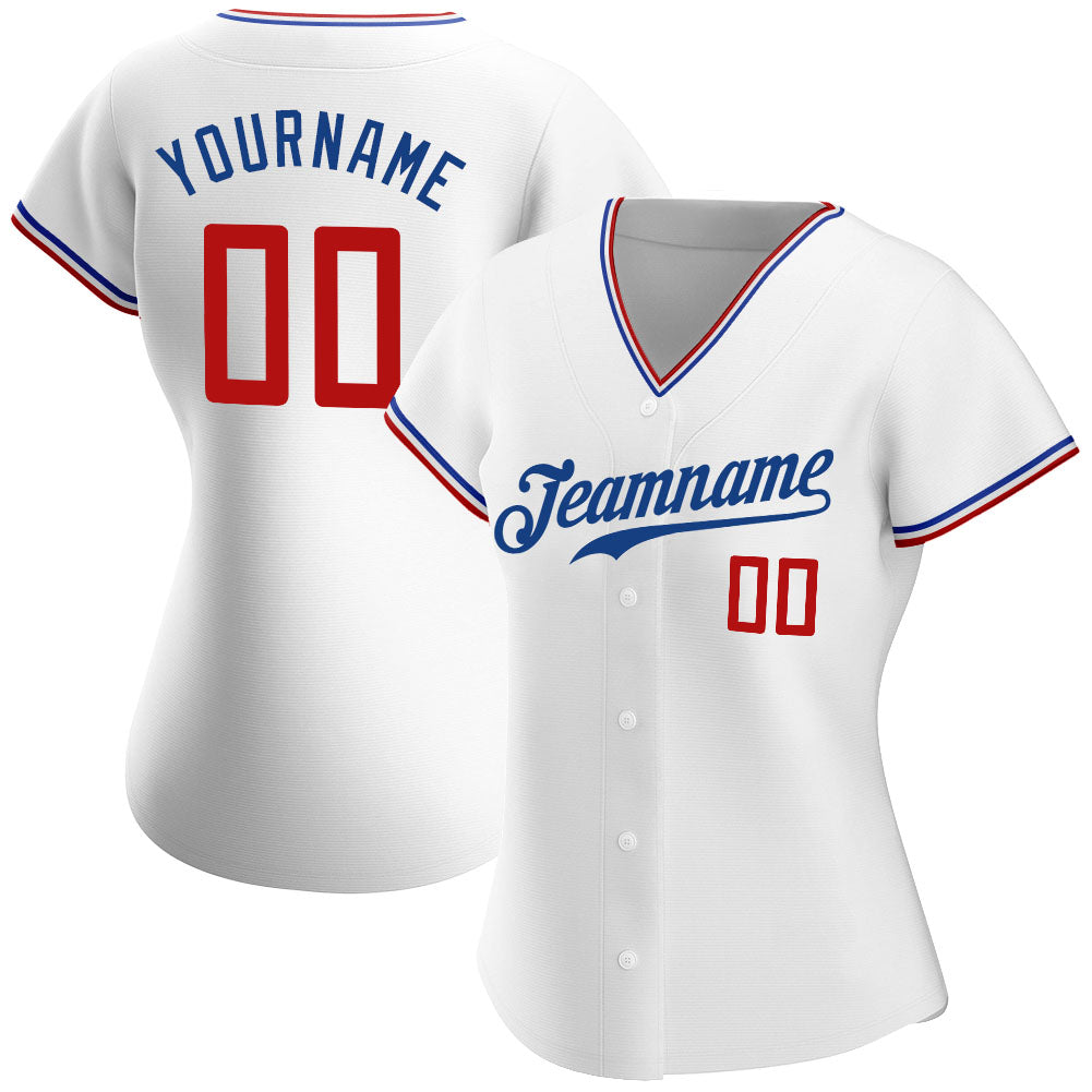 Custom White Red-Royal Authentic Baseball Jersey view 2