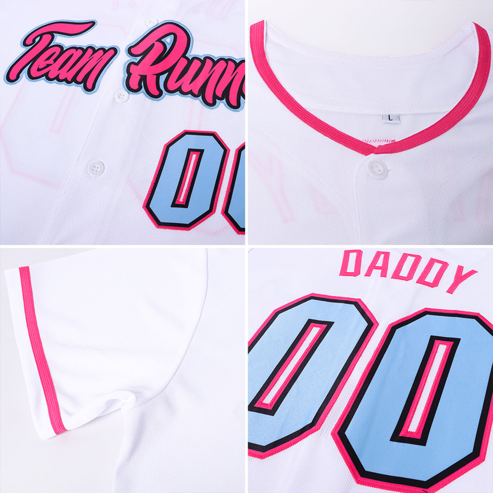 Custom White Light Blue-Pink Authentic Baseball Jersey view 6