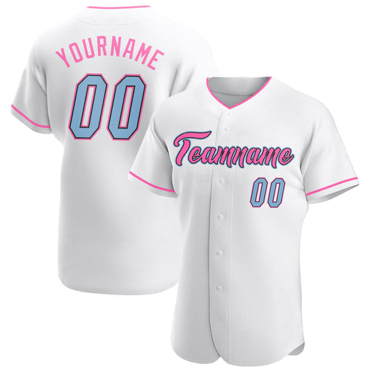 Custom White Light Blue-Pink Authentic Baseball Jersey - Main View