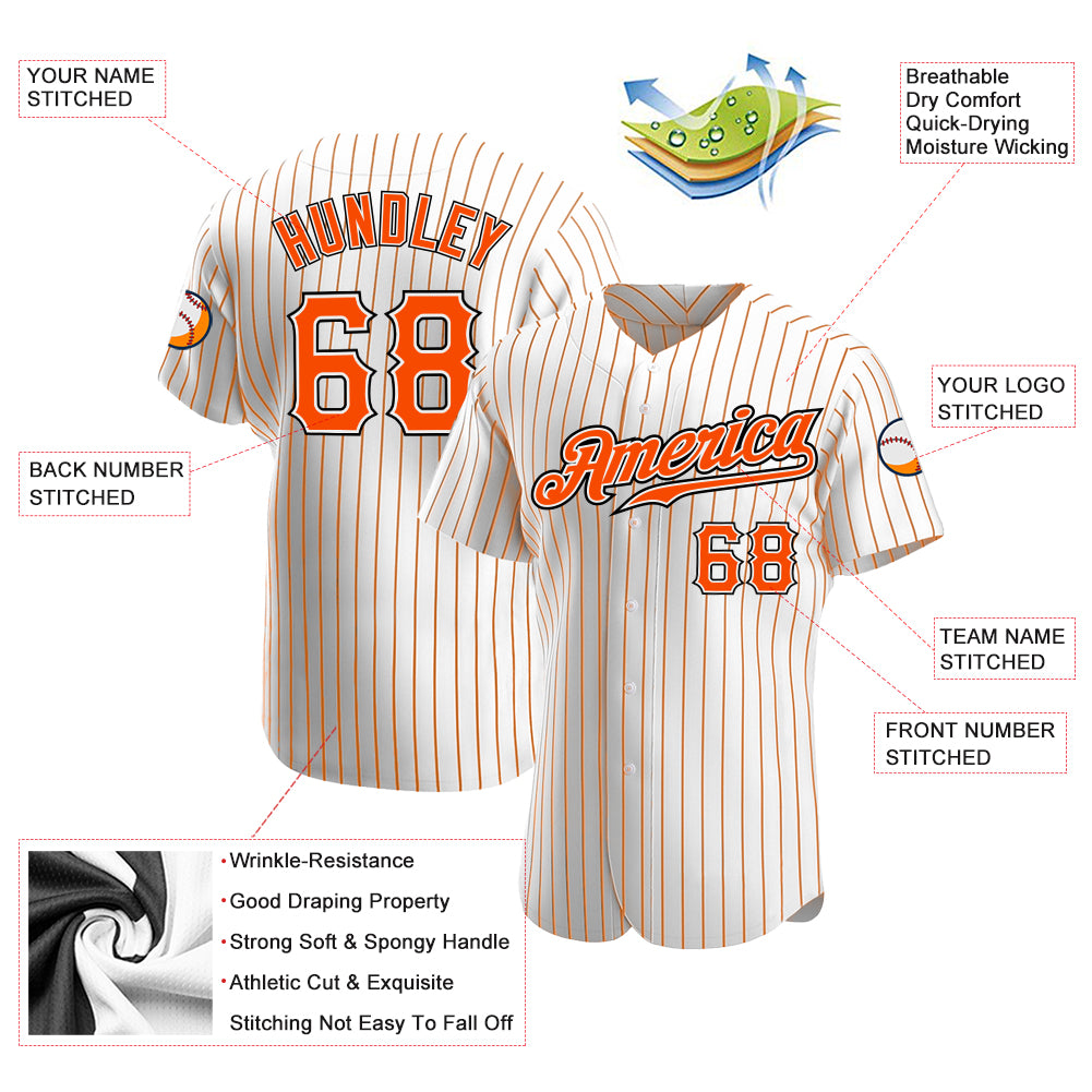 Custom White Orange Pinstripe Orange-Black Authentic Baseball Jersey view 3