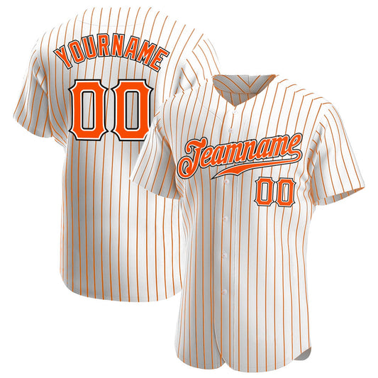 Custom White Orange Pinstripe Orange-Black Authentic Baseball Jersey - Main View