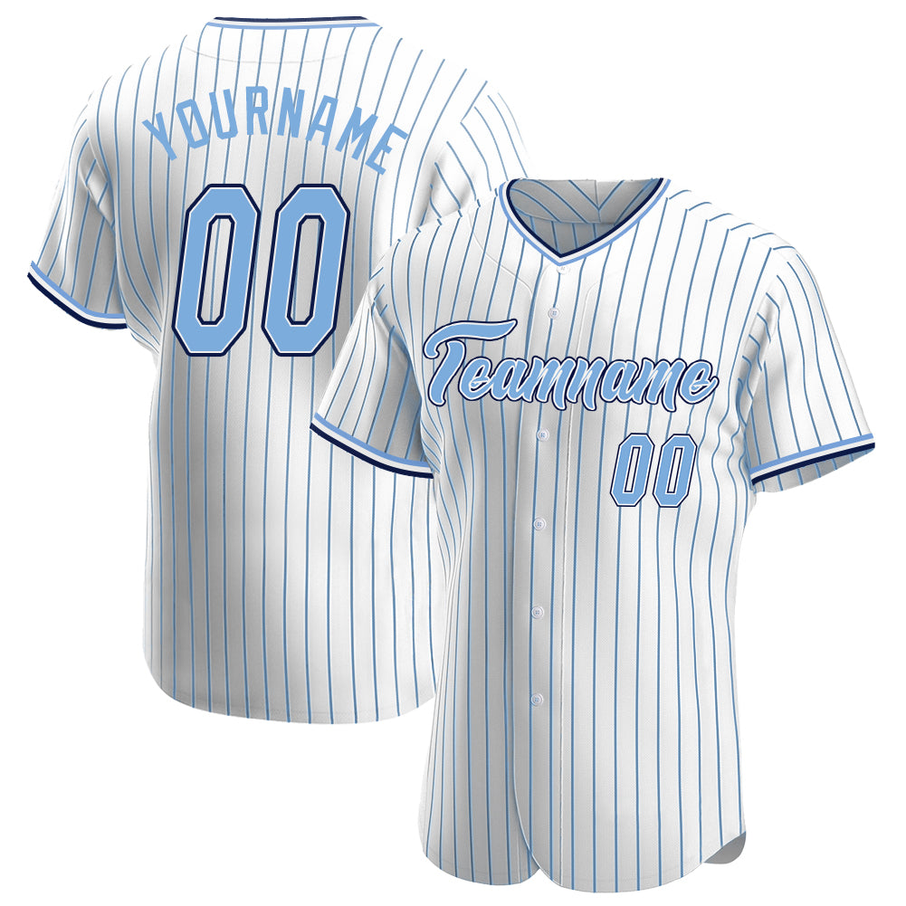 Custom White Light Blue Pinstripe Light Blue-Navy Authentic Baseball Jersey - Main View