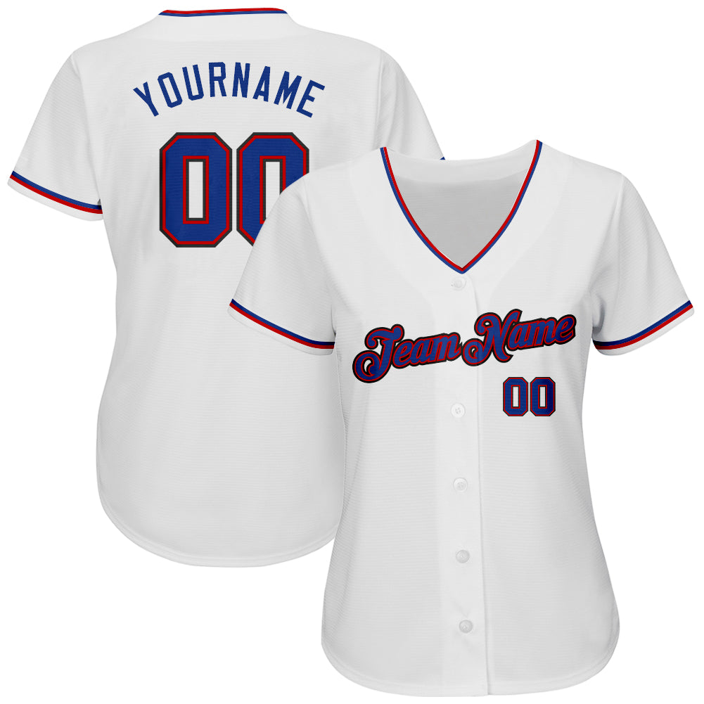 Custom White Royal-Red Authentic Baseball Jersey view 2
