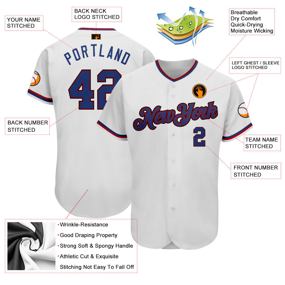 Custom White Royal-Red Authentic Baseball Jersey view 3