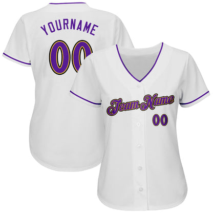 Custom White Purple-Old Gold Authentic Baseball Jersey view 2
