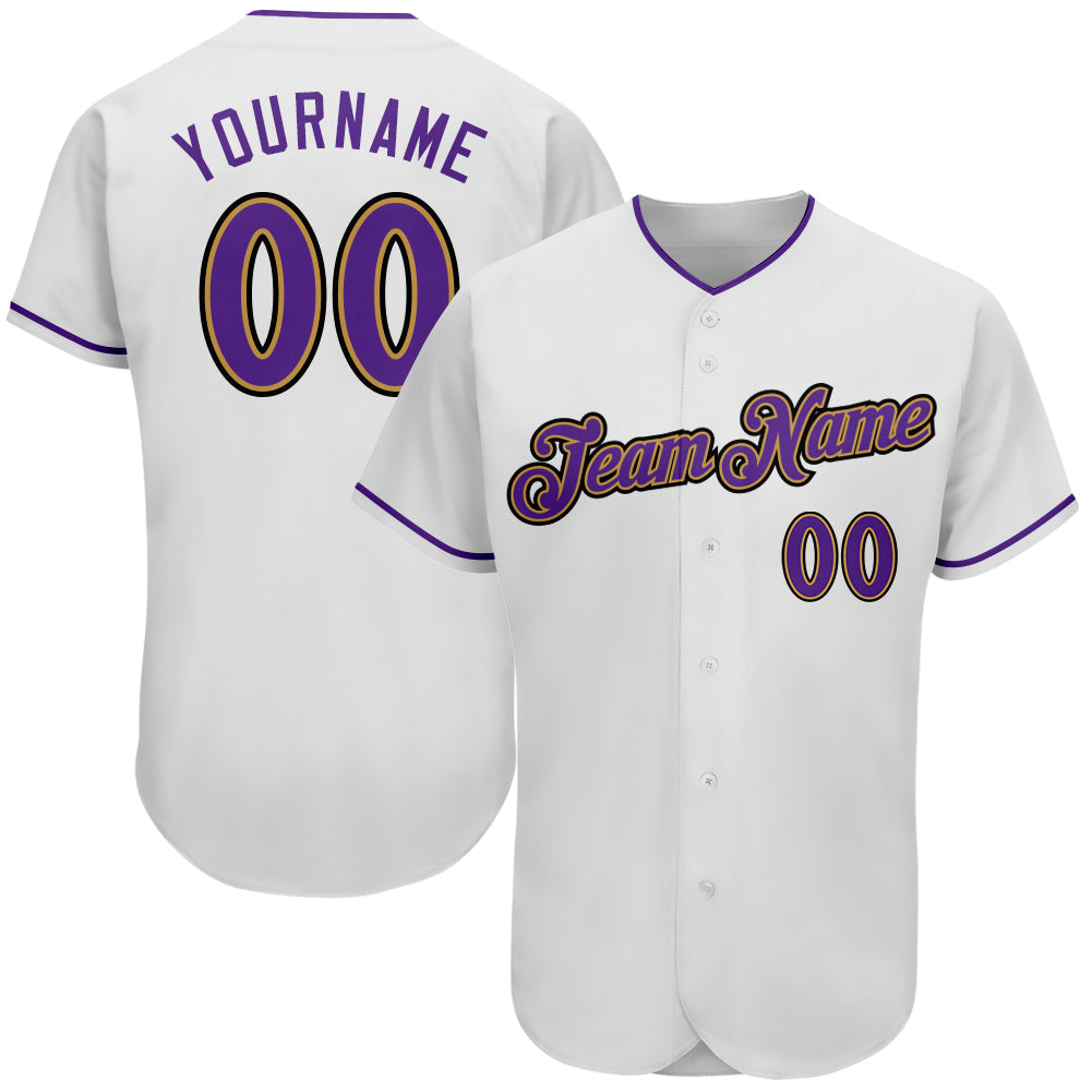 Custom White Purple-Old Gold Authentic Baseball Jersey - Main View
