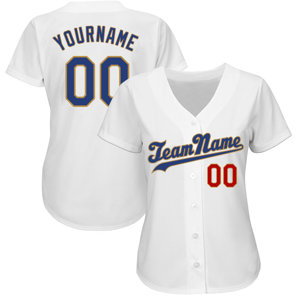 Custom White Royal-Old Gold Authentic Baseball Jersey view 2