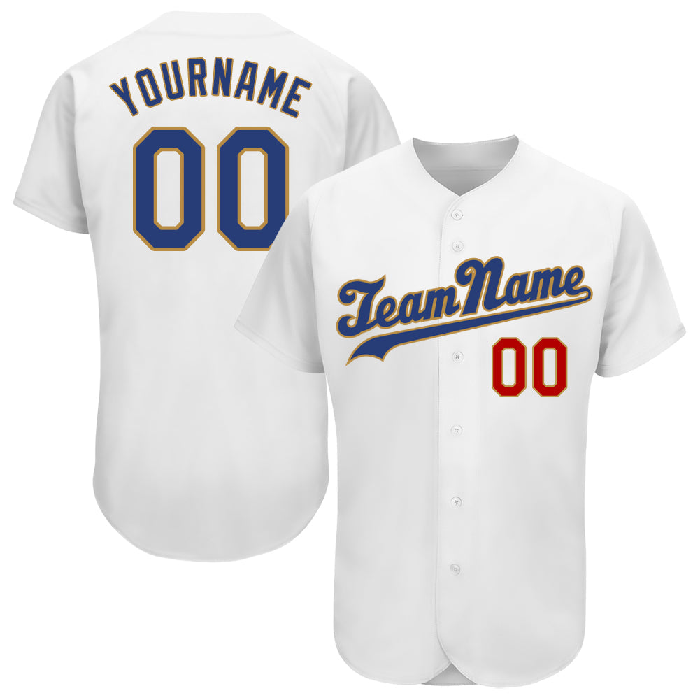 Custom White Royal-Old Gold Authentic Baseball Jersey - Main View