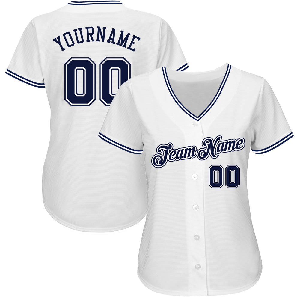 Custom White Navy Authentic Baseball Jersey view 2