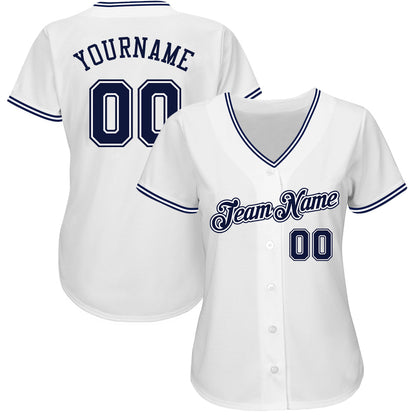 Custom White Navy Authentic Baseball Jersey view 2