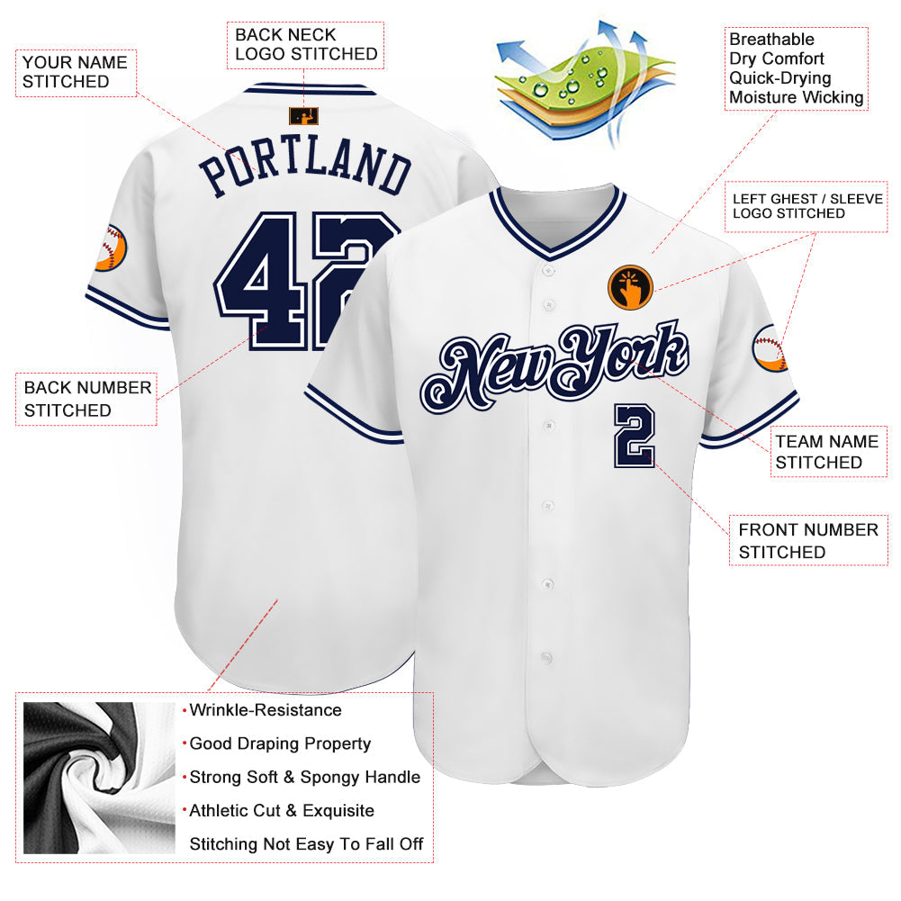 Custom White Navy Authentic Baseball Jersey view 3