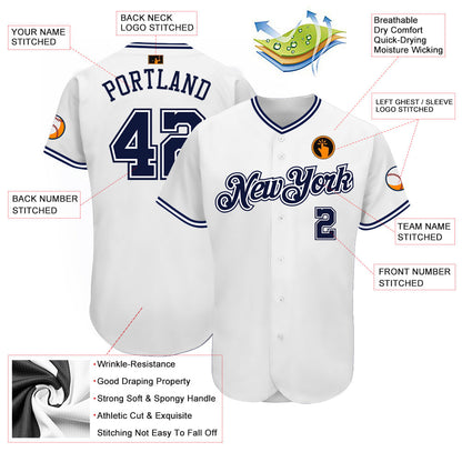Custom White Navy Authentic Baseball Jersey view 3