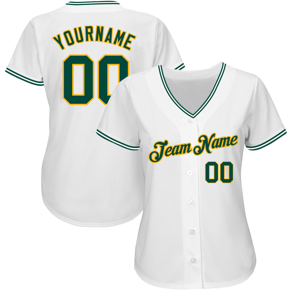 Custom White Green-Gold Authentic Baseball Jersey view 2