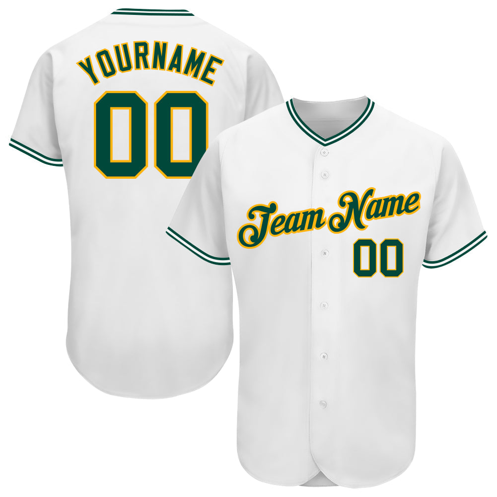 Custom White Green-Gold Authentic Baseball Jersey - Main View