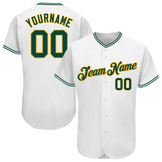 Custom White Green-Gold Authentic Baseball Jersey - Main View