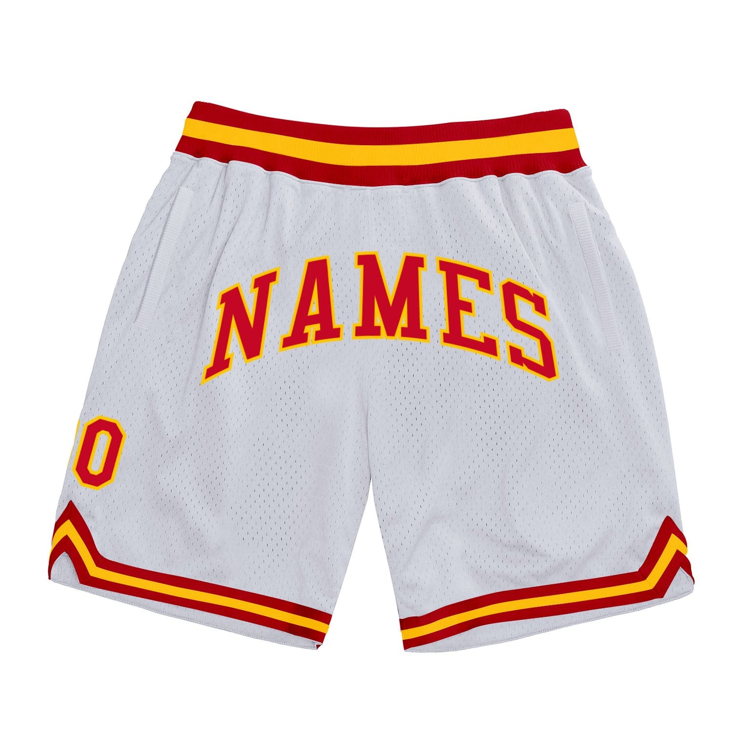 Custom White Red-Gold Authentic Throwback Basketball Shorts - Main View