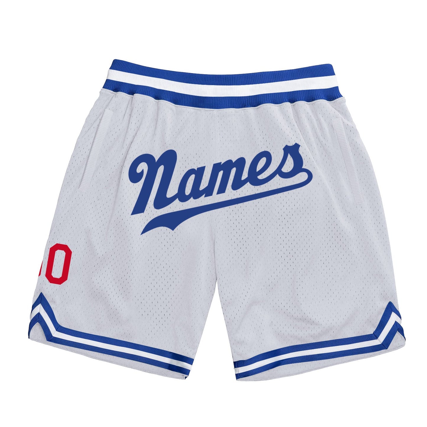 Custom White Royal-Red Authentic Throwback Basketball Shorts - Main View