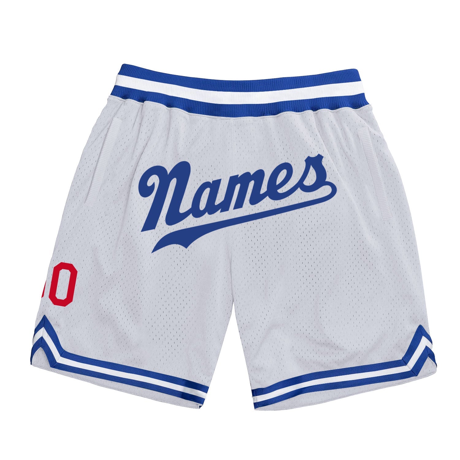 Custom White Royal-Red Authentic Throwback Basketball Shorts - Main View