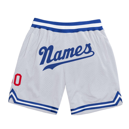Custom White Royal-Red Authentic Throwback Basketball Shorts - Main View