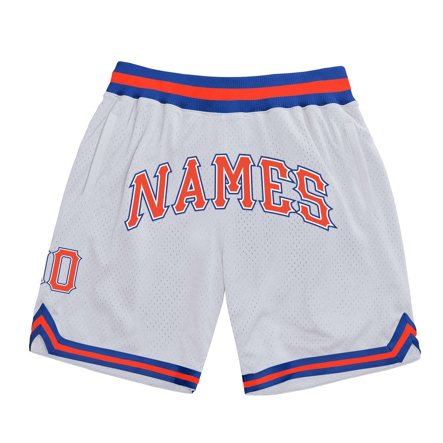 Custom White Orange-Royal Authentic Throwback Basketball Shorts - Main View