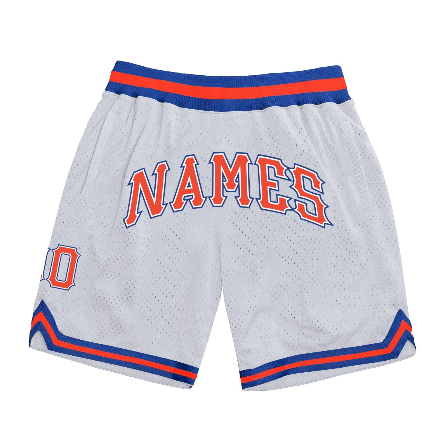 Custom White Orange-Royal Authentic Throwback Basketball Shorts - Main View