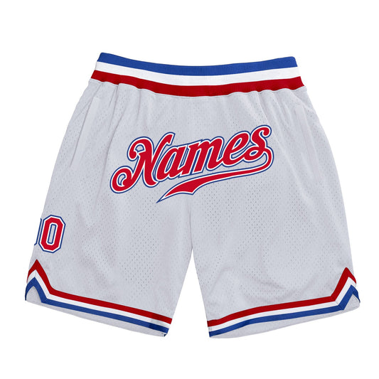 Custom White Red-Royal Authentic Throwback Basketball Shorts - Main View
