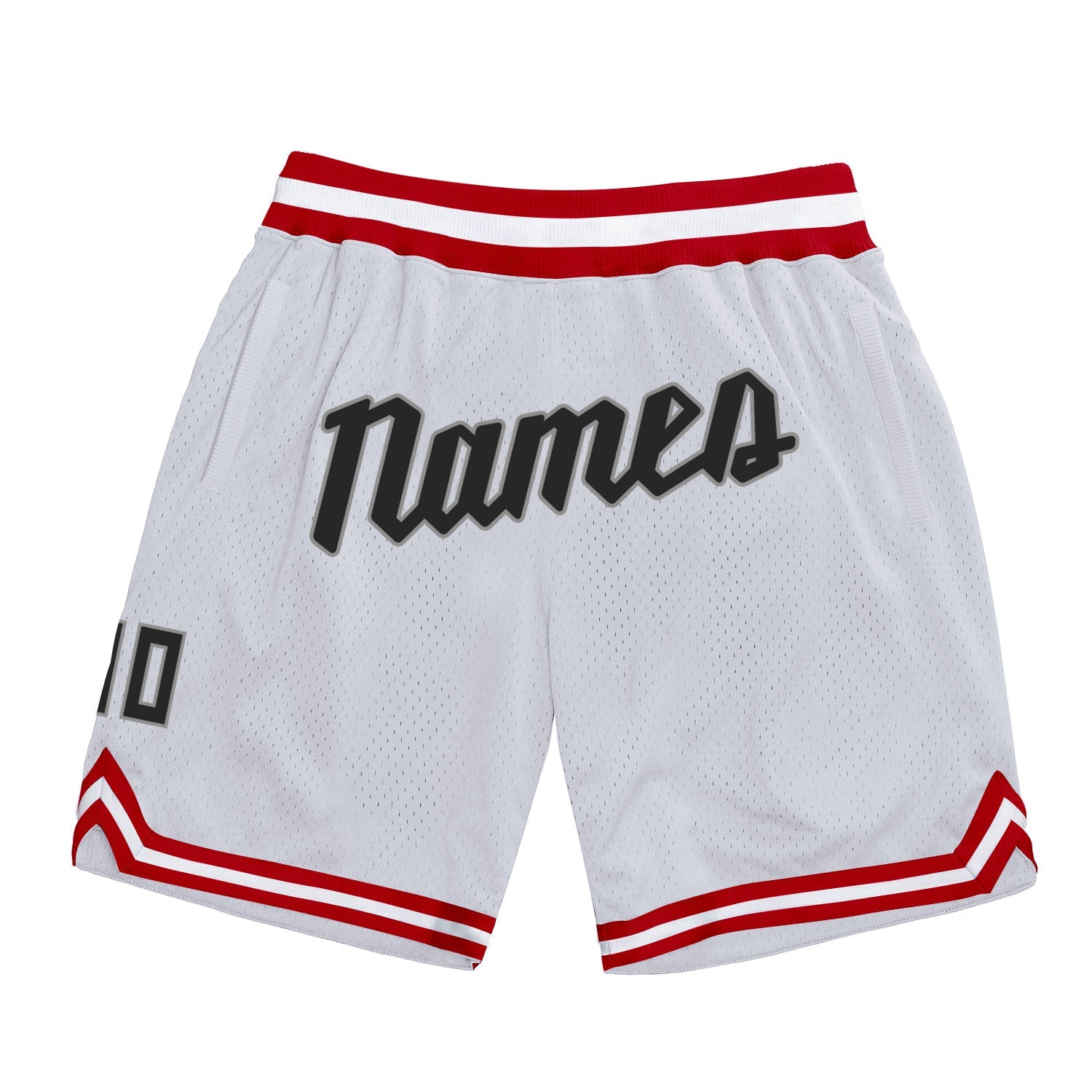 Custom White Black-Red Authentic Throwback Basketball Shorts - Main View