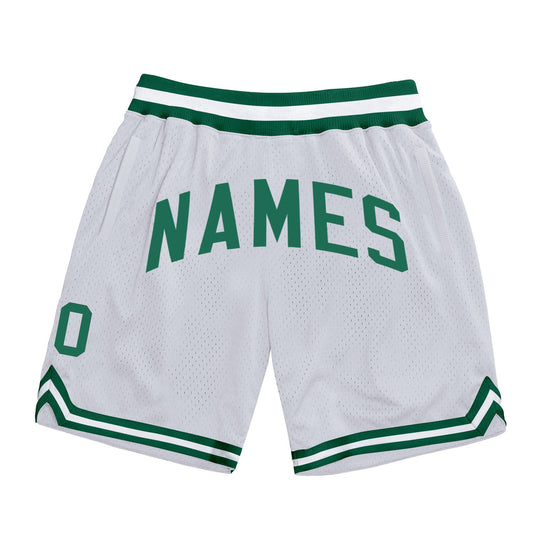 Custom White Kelly Green Authentic Throwback Basketball Shorts - Main View