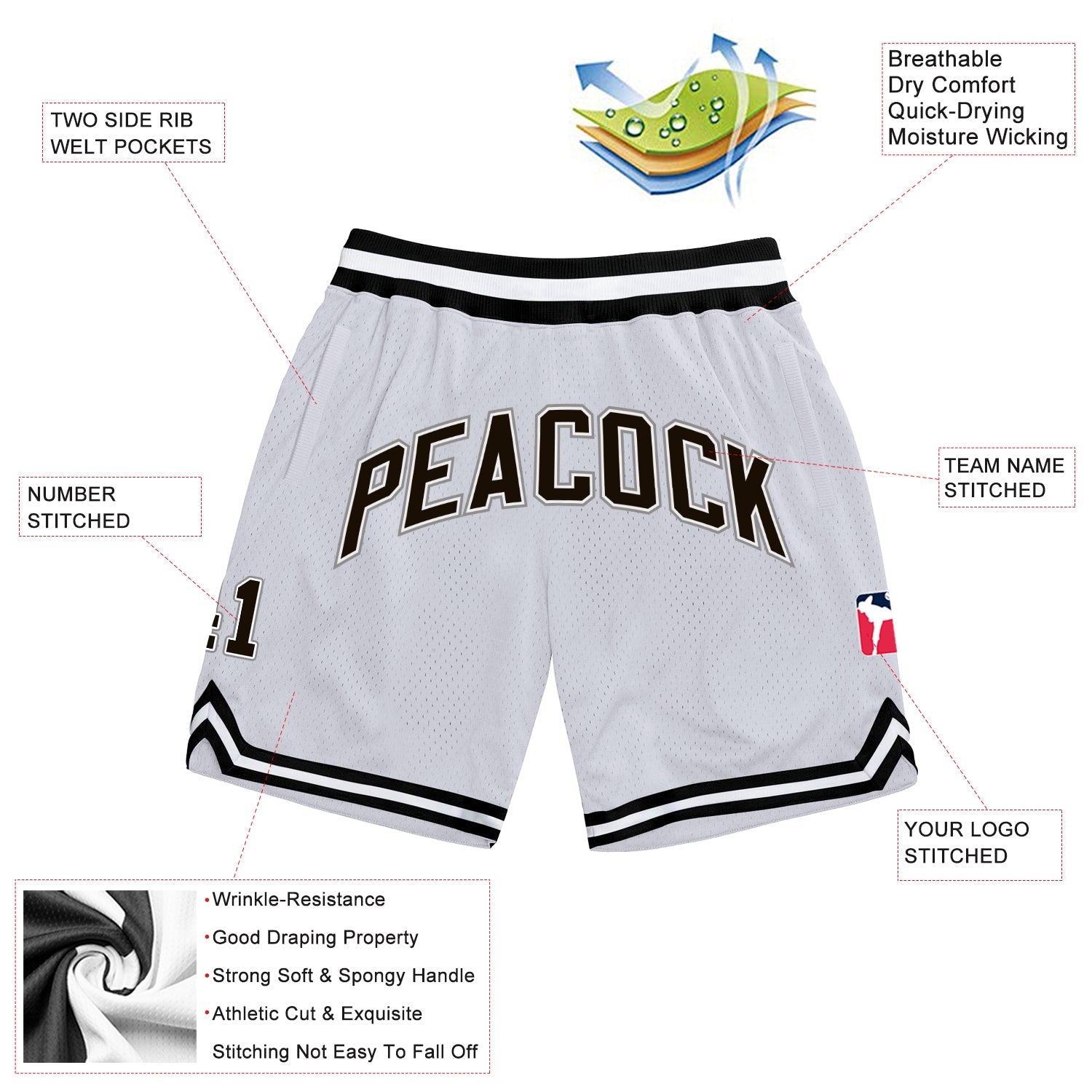 Custom White Black-Gray Authentic Throwback Basketball Shorts view 2