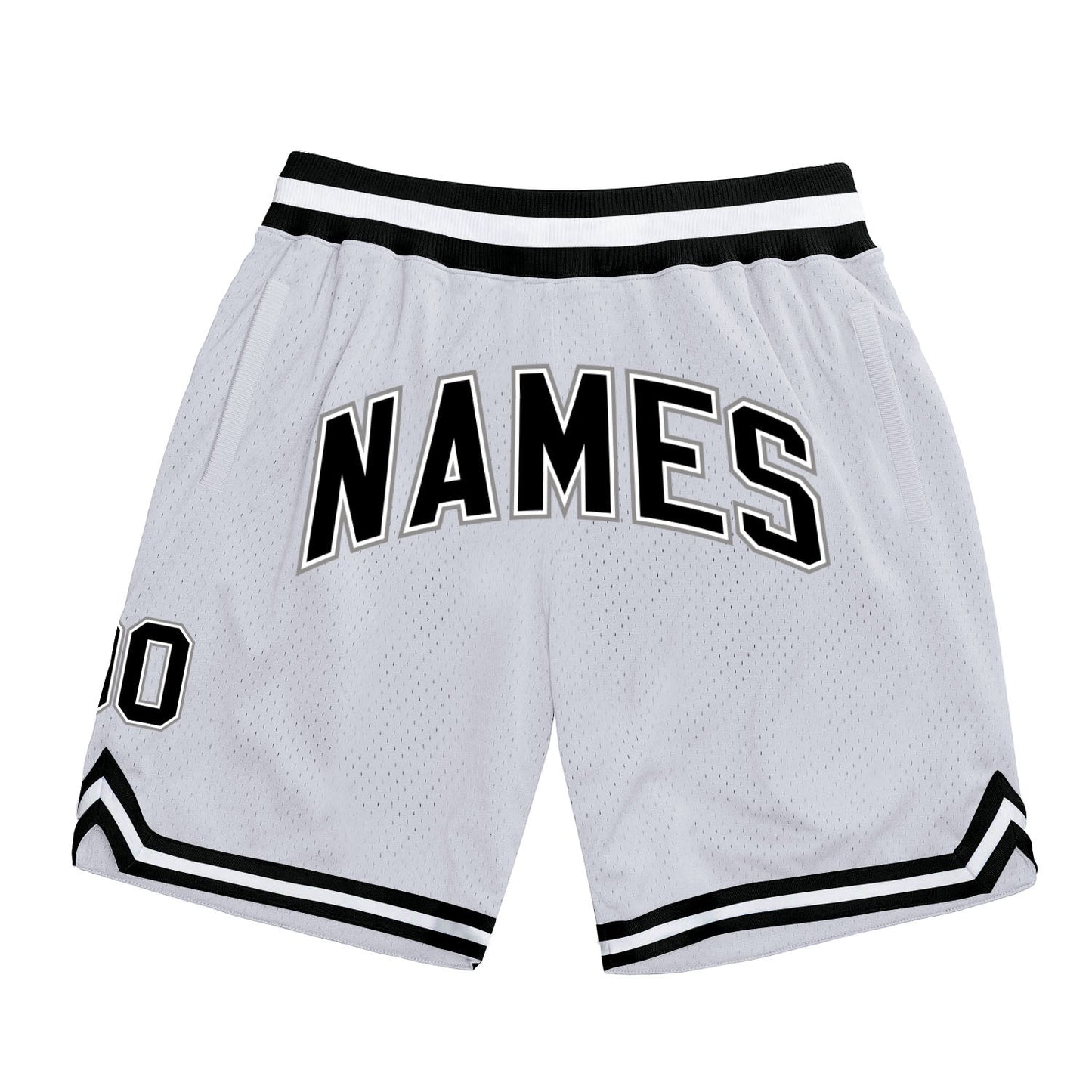 Custom White Black-Gray Authentic Throwback Basketball Shorts - Main View