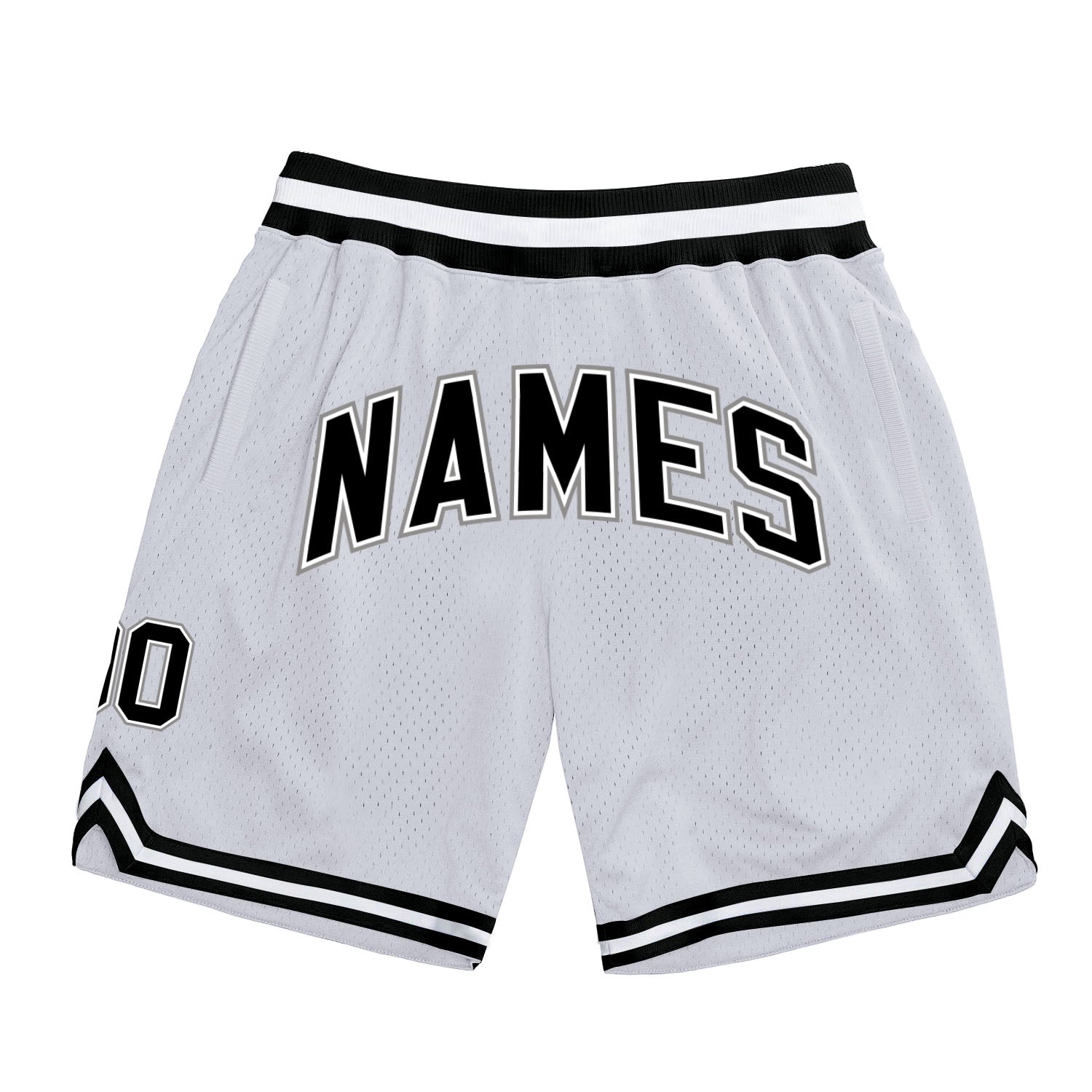 Custom White Black-Gray Authentic Throwback Basketball Shorts - Main View