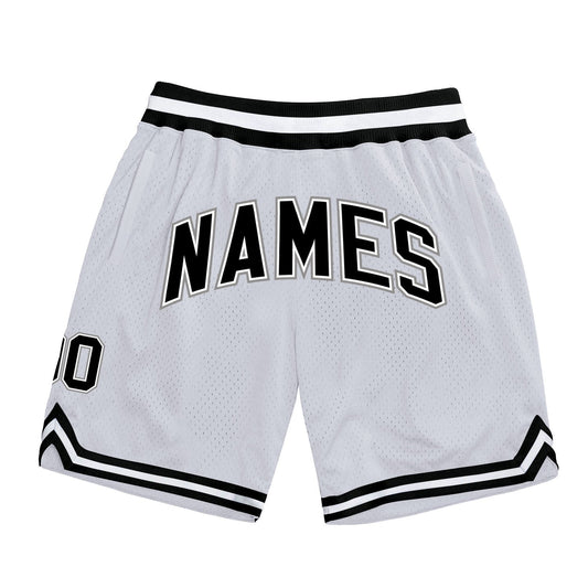 Custom White Black-Gray Authentic Throwback Basketball Shorts - Main View