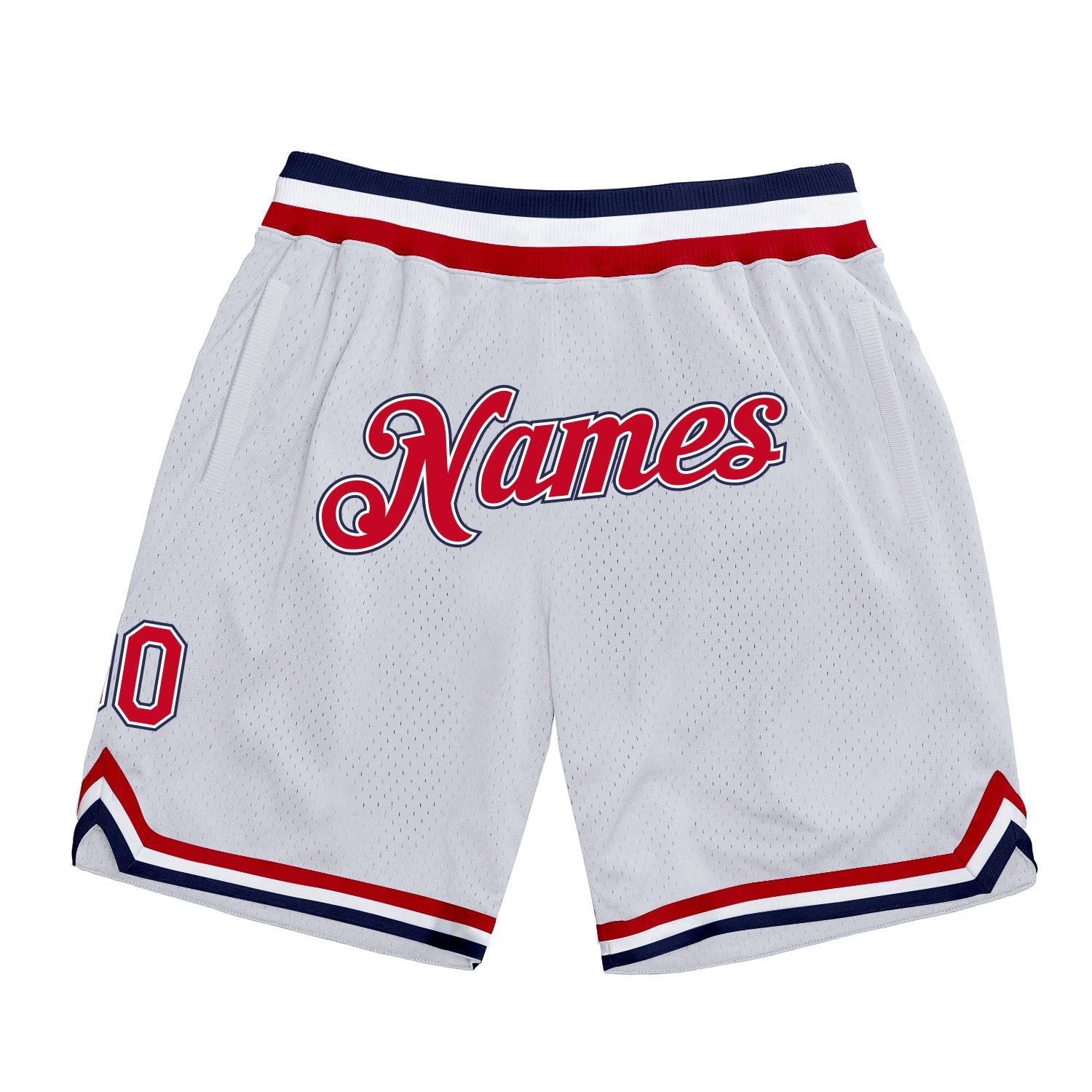 Custom White Red-Navy Authentic Throwback Basketball Shorts - Main View