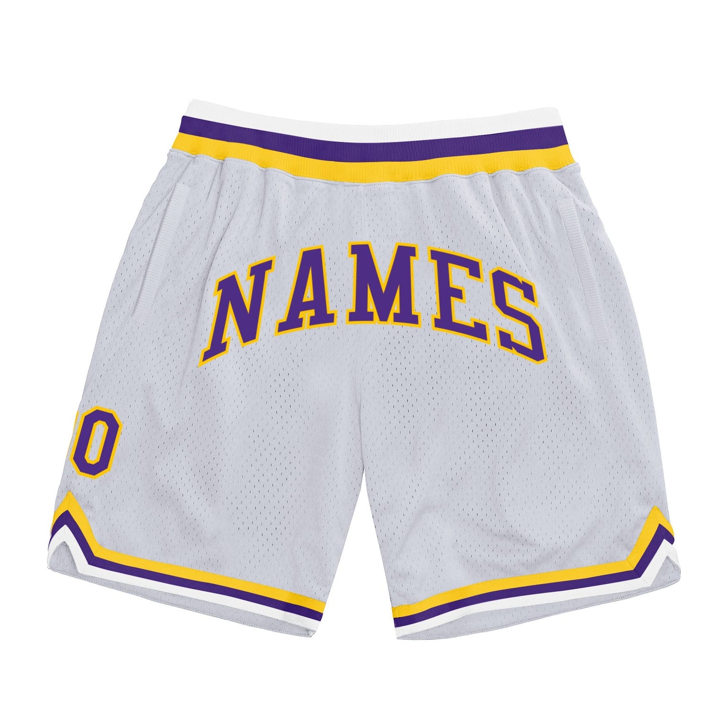 Custom White Purple-Gold Authentic Throwback Basketball Shorts - Main View